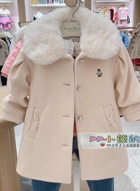 现货冬款女童毛呢大衣中长款毛领风衣外套TKJW214T51B JW214T51B