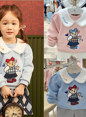 冬季新款女童婴童娃娃领可爱卡通加绒YH休闲卫衣T0MW224T51K