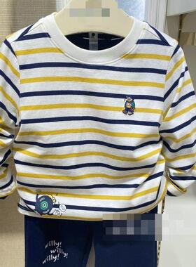 小熊童装春秋款男童彩色条纹长袖圆领T恤打底衫TKLA214901A SR