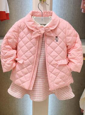 2025秋冬季女童婴童娃娃领棉服外套韩版压格棉衣棉袄T0JP211151A