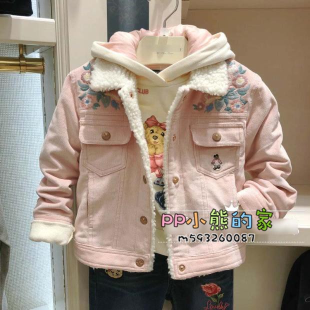 现货秋冬季女童羊羔绒连帽卫衣