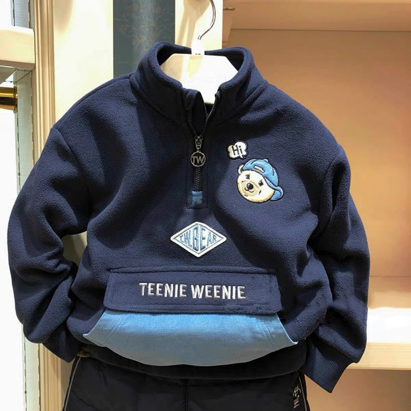 现货2025秋冬新款男童休闲摇粒绒保暖卫衣中大童立领衫高领拉链