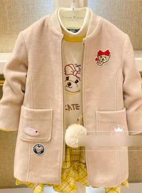 秋冬款女童装绵羊毛大衣拉链毛呢外套上衣TKJW204T54B