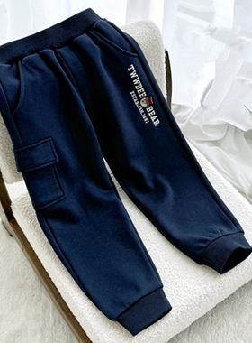 2025秋冬新款童装男童休闲运动刺绣加绒卫裤长裤TTTM234T03K