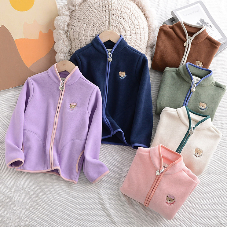 2025秋冬季男女童休闲风立领拉链外套儿童加厚保暖摇粒绒上衣洋气