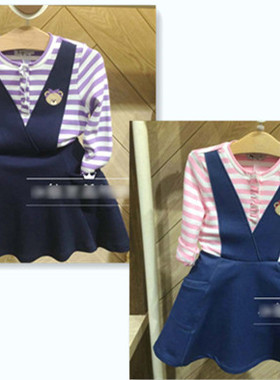 现货秋季款女童假两件长袖连衣裙卫衣裙PCOM93841M OM93841M