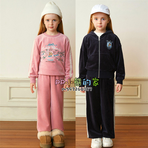 2025秋季女童天鹅绒运动套装圆领卫衣长裤刺绣TKMA258T69N