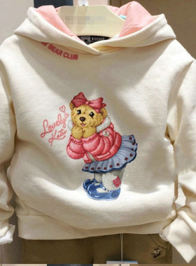 现货秋冬卡通小熊韩版女童印花加绒保暖连帽卫衣TKMW84T52K AMQ