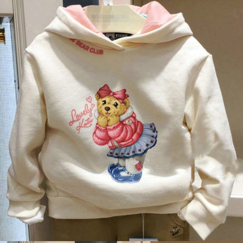 现货秋冬卡通小熊韩版女童印花加绒保暖连帽卫衣TKMW84T52K AMQ
