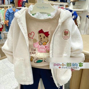 现货冬季小熊女童连帽毛绒外套拉链衫棉衣TKJJ214952B JJ214952B
