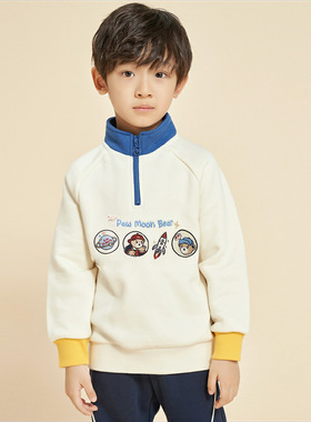 24冬季新款立领加绒男童小熊中大童休闲卫衣卡通MW214T07B