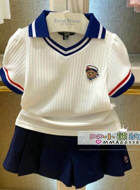 现货夏季卡通女童翻领短袖T恤TKHA212551A裙裤TKTH212553A