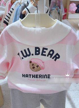 2025春季女童宽条纹翻领卫衣儿童休闲上衣小熊童装TKMW251256B