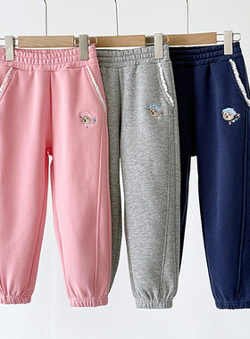 现货2025秋冬新款女童休闲百搭加绒卫裤中大童厚裤子TTTM258T621