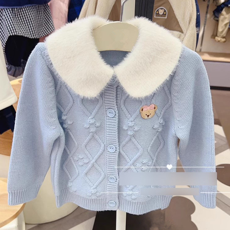 现货2025秋冬新款女童甜美可爱娃娃领针织开衫毛衣外套PCCKF4V81M