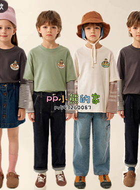 2025秋季新款小熊男女童休闲假两件长袖T恤圆领套头衫TKLA257782I