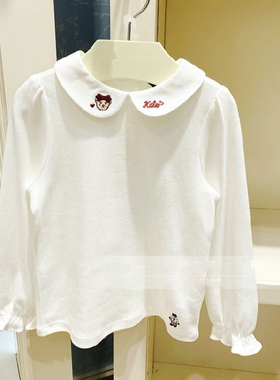 25春季女童休闲长袖T恤纯棉打底衫上衣小熊娃娃领衬衣TKHA203851K
