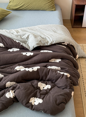 insA类母婴级纯棉针织棉被子柔软裸睡天竺棉一体春秋四季空调被芯