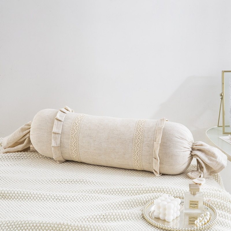 纯色花边法式棉麻靠垫抱枕含芯卧室床品软装搭配糖果枕可拆卸腰枕