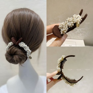 小众韩国发饰进口轻奢气质丸子头抓夹可爱甜美后脑勺夹子珍珠发夹