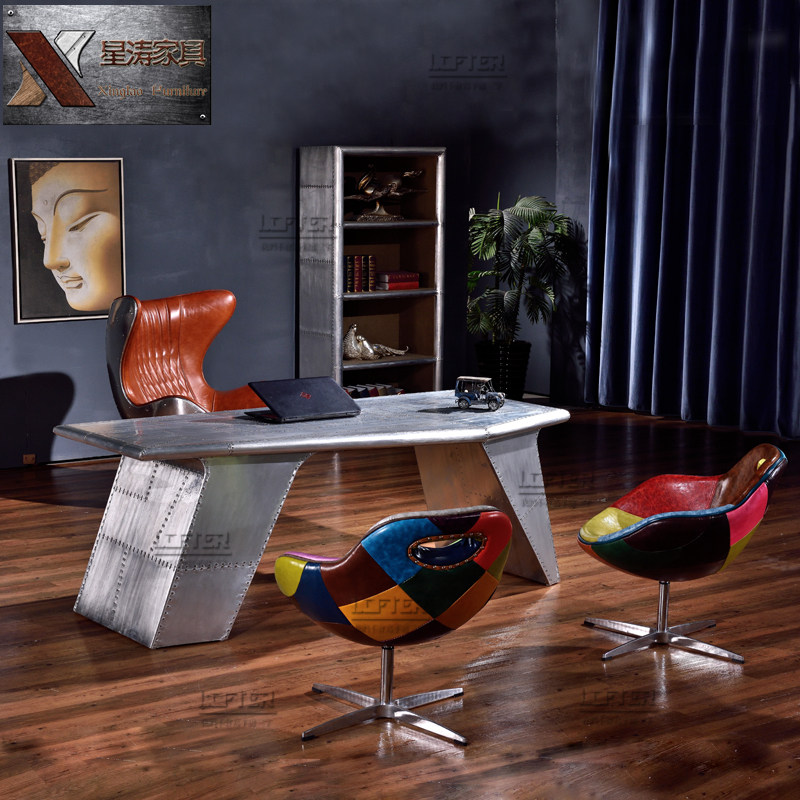 金属铝皮铆钉个性大班桌LOFT工业风复古做旧机翼形办公桌老板台在类目 商业/办公家具, 办公家具, 办公桌, 大班台/主管桌中 - 来自Buy2taobao.com提供专业的淘宝代购服务