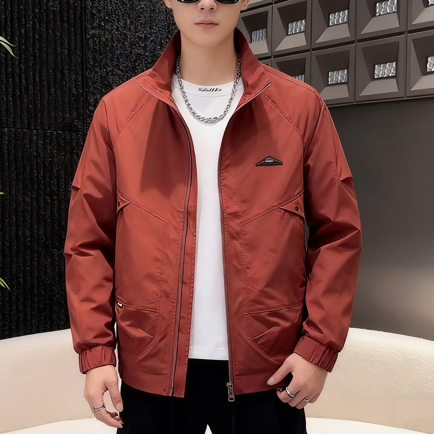 飞行员夹克男秋季2025新款男青少年技能工装时尚潮流纯色个性外套