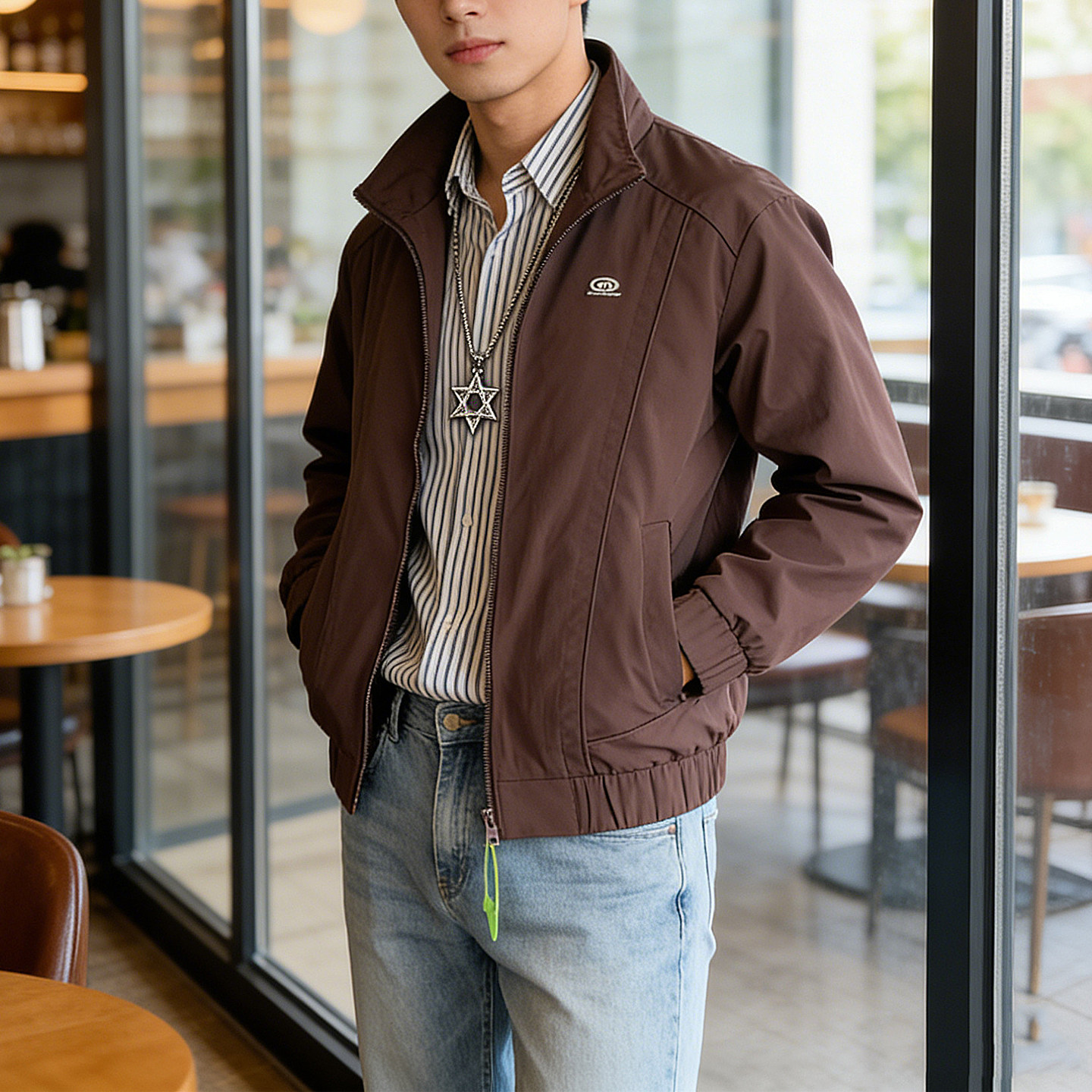 男士薄款长袖立领夹克春季休闲风修身短款百搭时尚高端男装外套潮