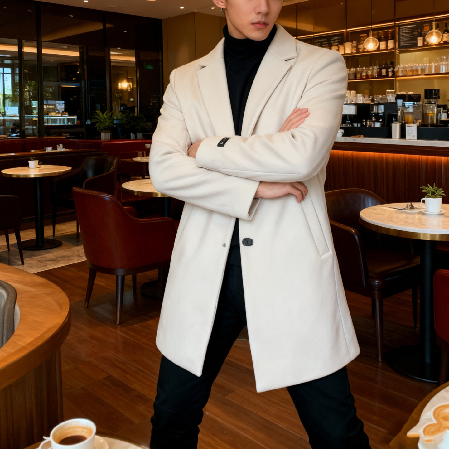 中长款呢子大衣男士韩版潮流秋冬季休闲西装领时尚英伦轻熟风外套