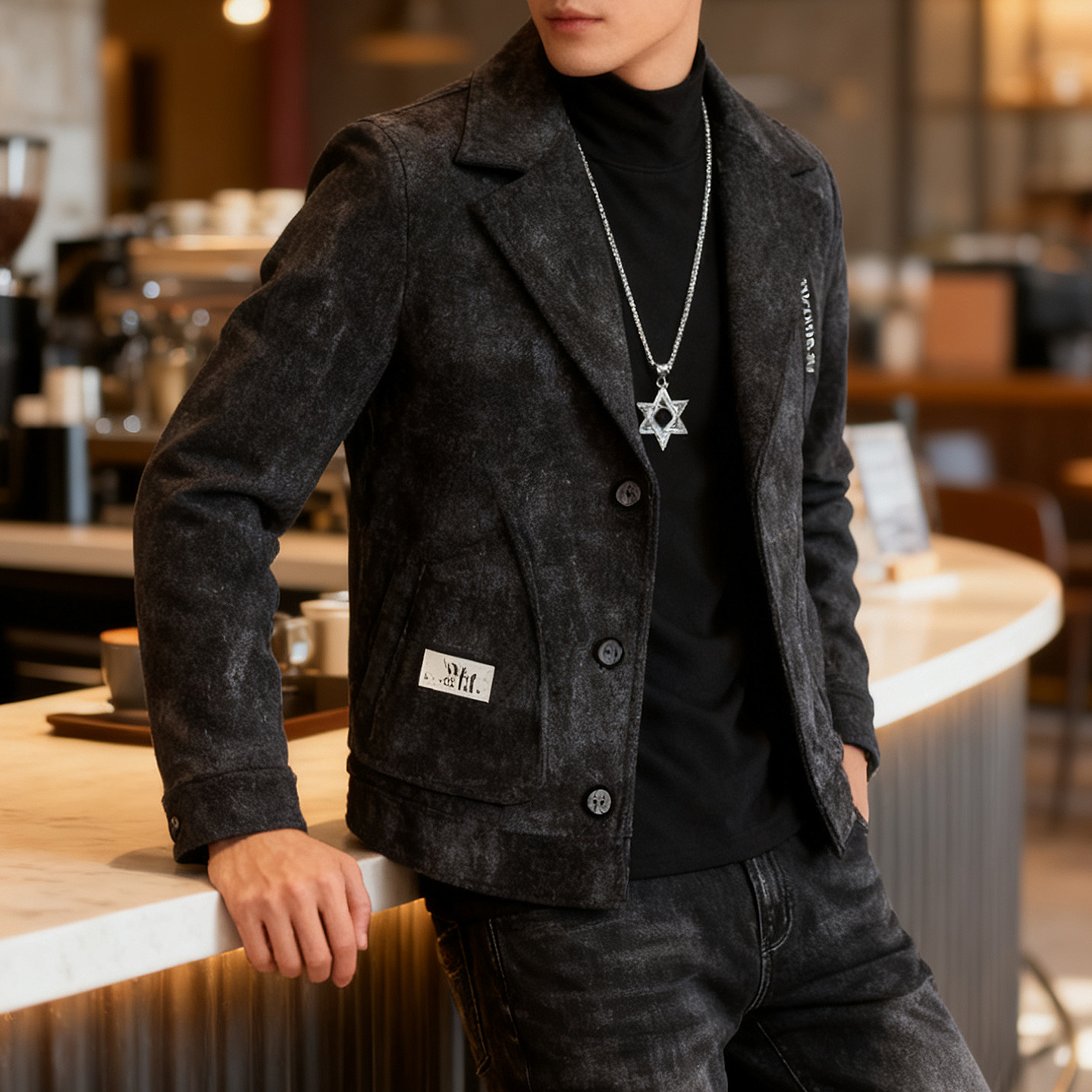 秋冬高级感呢子外套男士短款