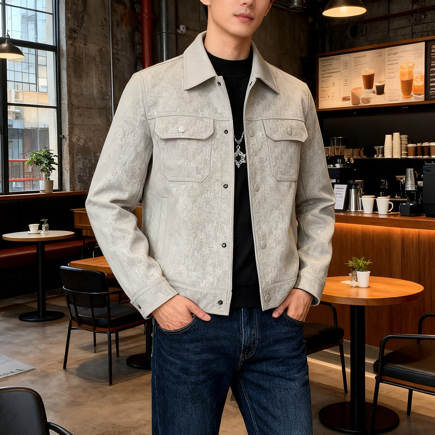 25秋冬新款皮衣夹克男士休闲高级感加厚翻领美式复古潮牌百搭外套