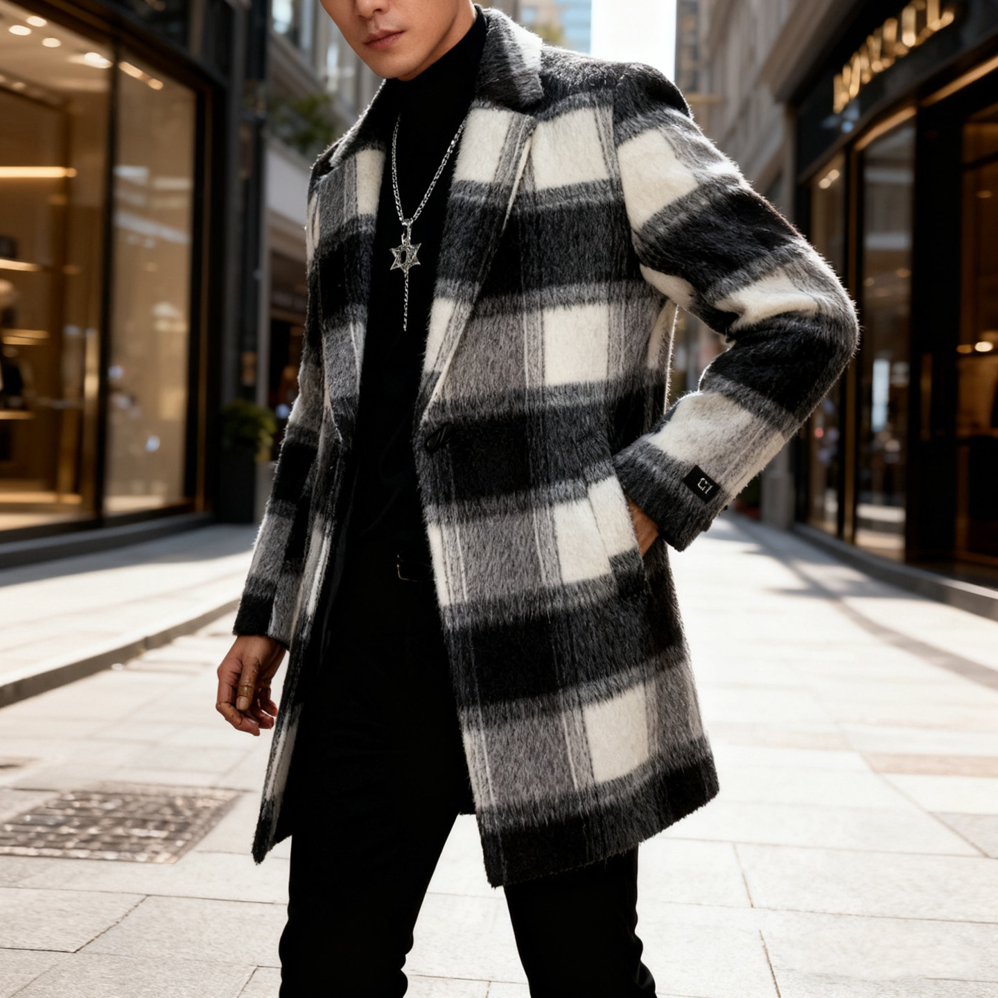 高级感毛呢大衣男秋冬季中长款加厚休闲时尚潮流韩版呢子西装外套