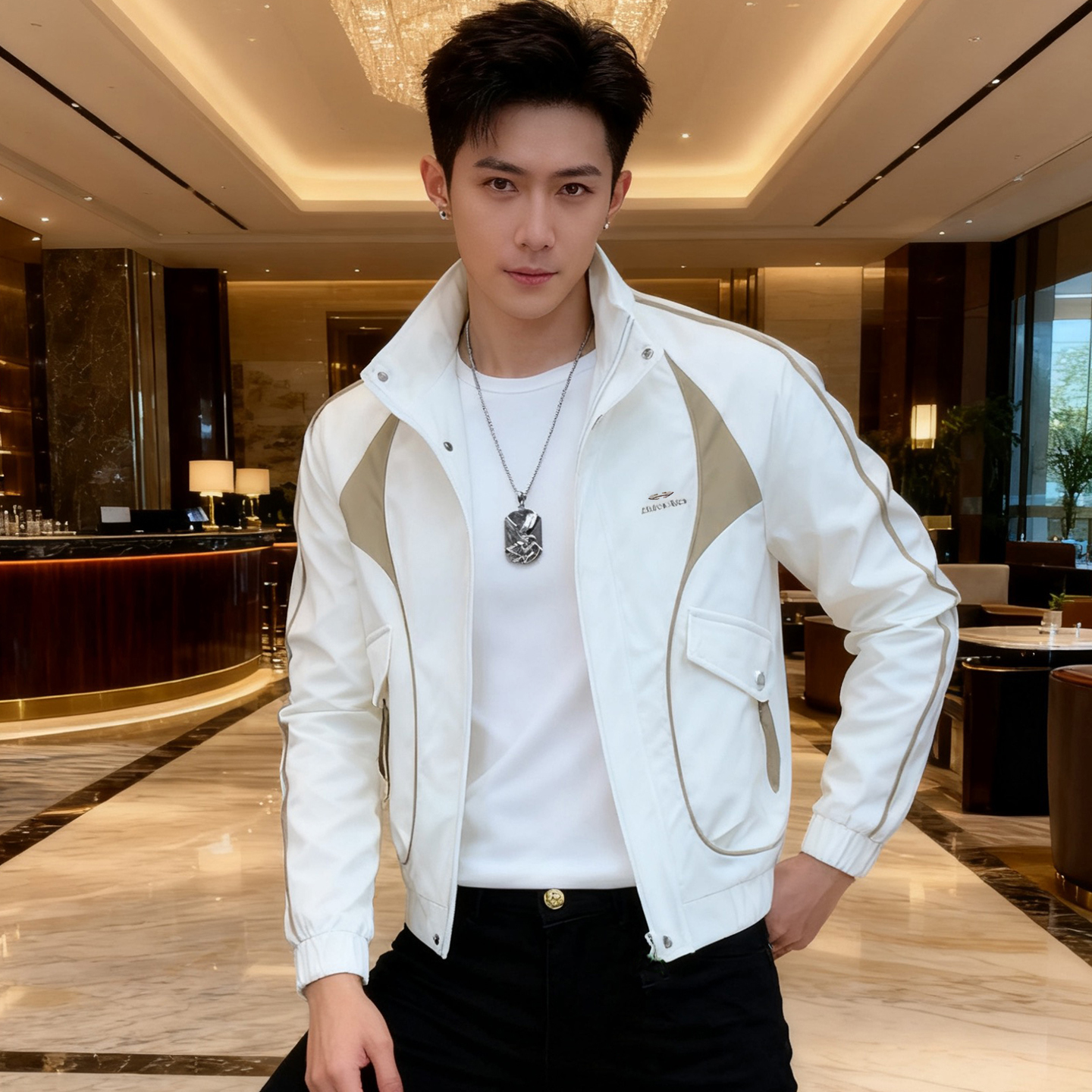 设计感秋冬新款时尚潮流立领夹克潮牌痞帅休闲外套男士百搭上衣