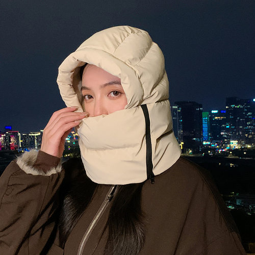 冬季围脖帽子一体保暖雷锋帽女加绒加厚东北护耳滑雪骑车防寒棉帽