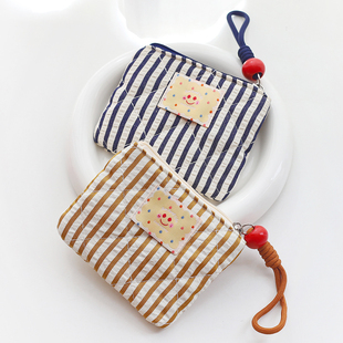 韩国可爱笑脸创意条纹帆布艺迷你零钱包硬币包袋女学生拉链小钱包