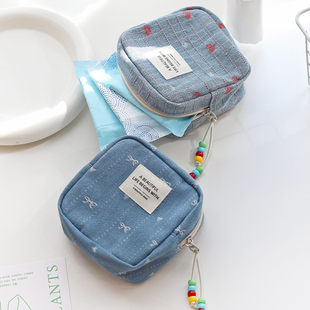 韩版简约方形小号化妆包学生小众耳机零钱包少女便携口红收纳包