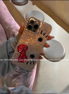 可爱适用iPhone16promax定制15pm卡通14plus镶钻13mini苹果12手机壳11带水钻防摔女满钻保护套轻奢好看17air