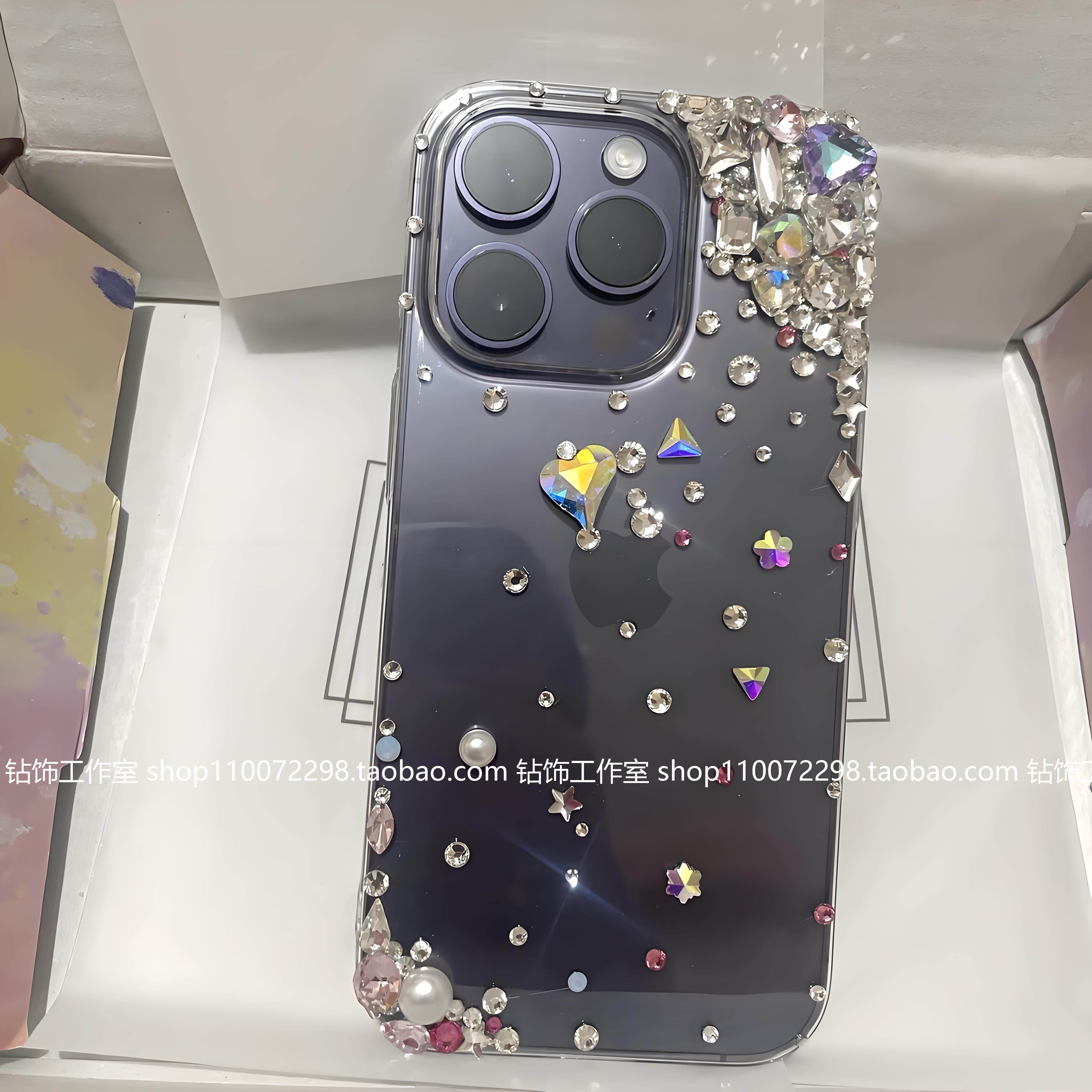 苹果16卡通镶钻手机壳iPhone15ProMax外壳13mini定制14plus新款12带钻石11闪XS保护套XR全包女适用11可爱重工