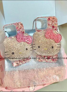 适用于iPhone17promax苹果14pm手机壳镶钻水钻可爱卡通猫15plus保护套13mini满钻日系女12定制air轻奢奢华16e