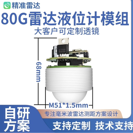 80G毫米波雷达测距料水液位计模块组RS485/232/TTL/4-20mA传感器