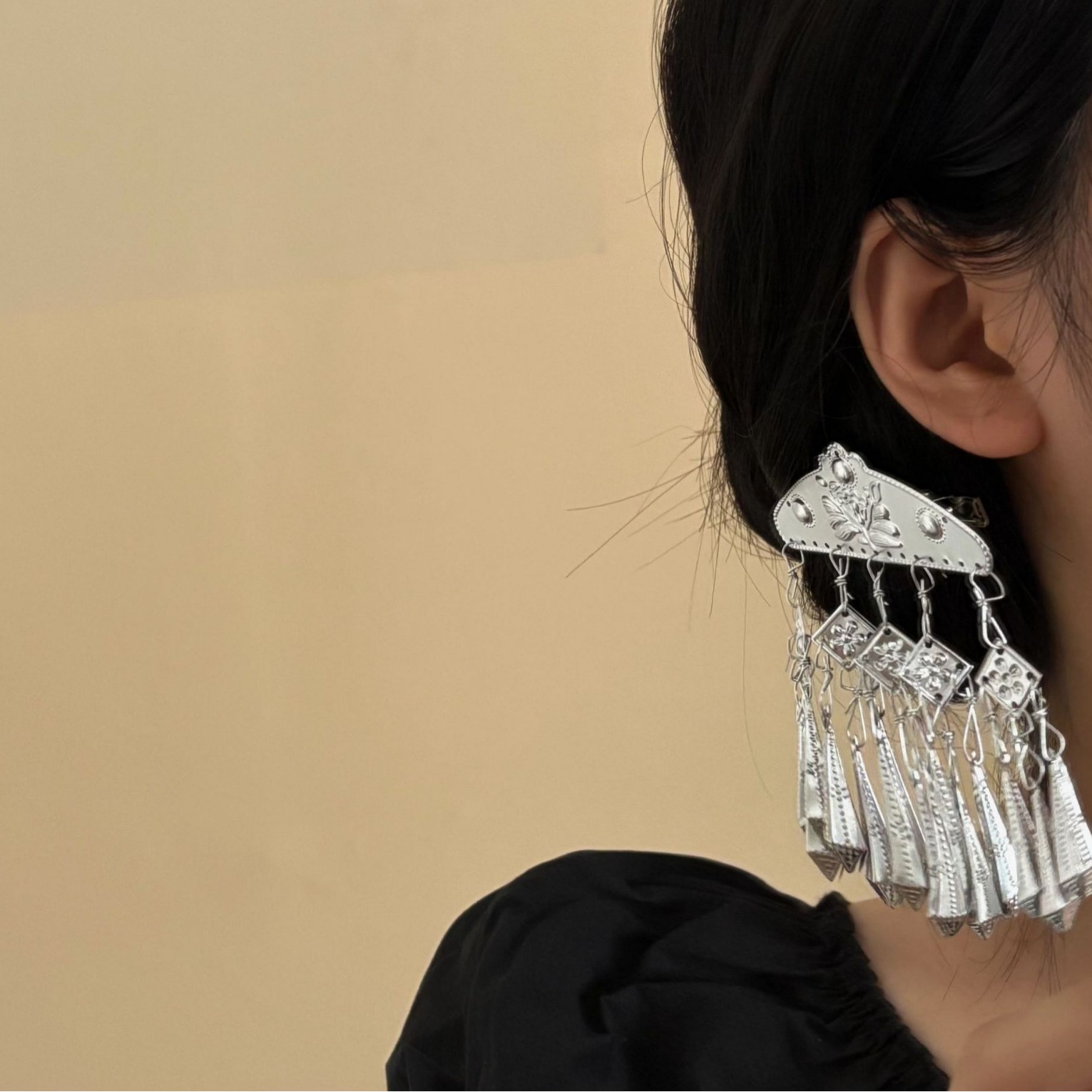 新中式古风头饰古装发饰留海发夹侧边夹对夹苗银步摇流苏汉服配饰