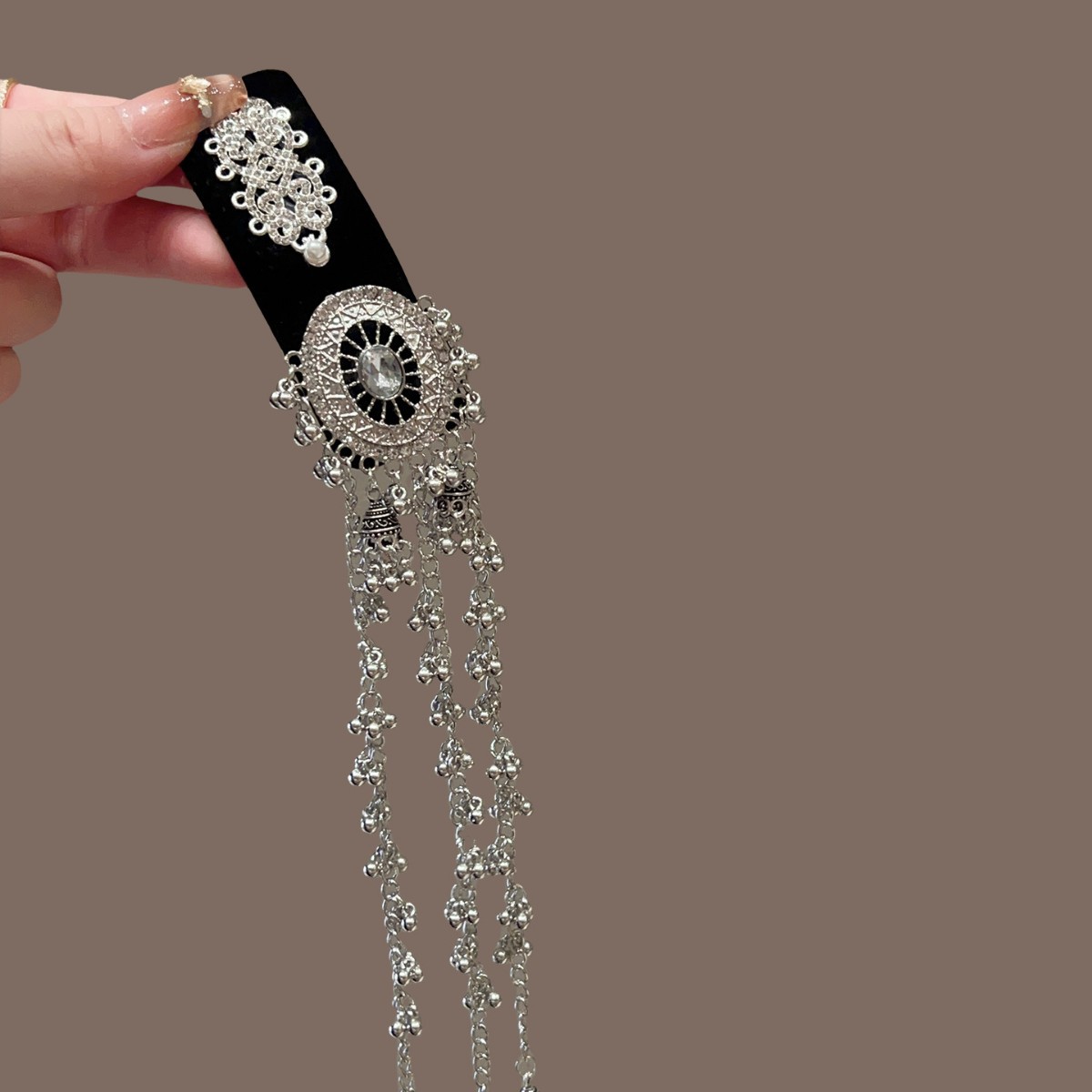 蒙古族元素民族风发饰头饰复古发夹发卡仿银饰边夹鸭嘴夹满钻超闪