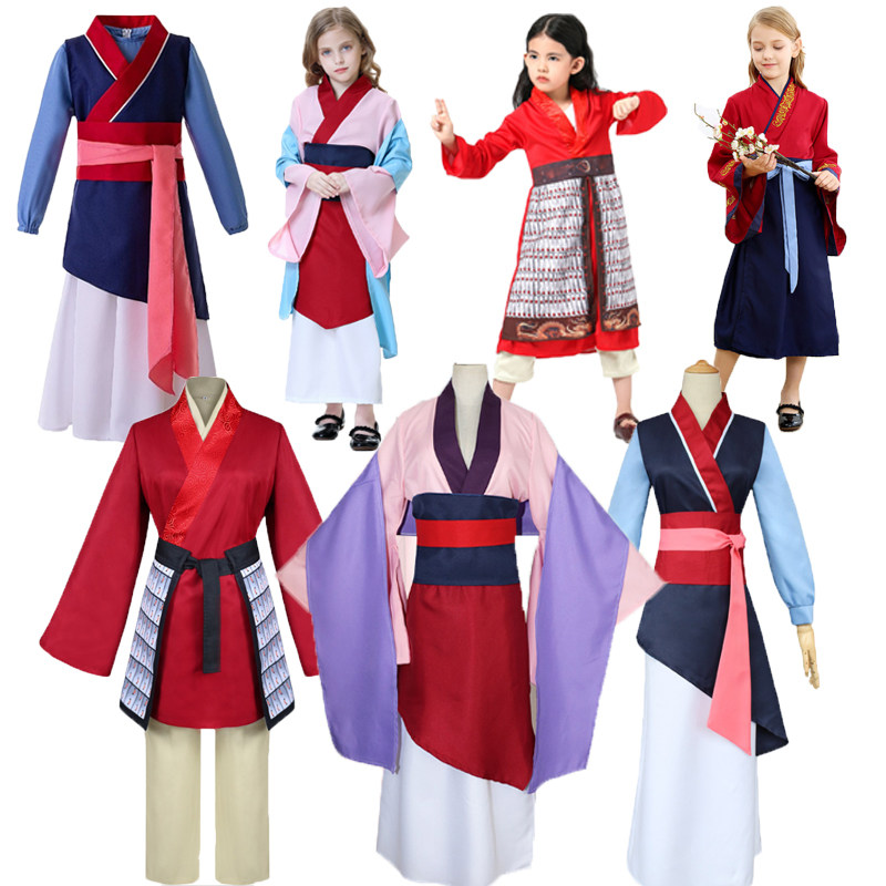 花木兰cos服套装 儿童女孩连衣裙古装汉服 电影真人舞台演出服装