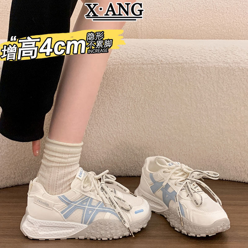 真皮华夫阿甘鞋厚底轻便系带德训鞋子女鞋夏季网面透气休闲运动鞋
