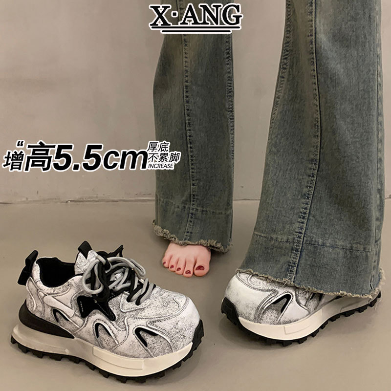 现货~爆款双鞋带老爹鞋子女显脚小阿甘鞋百搭轻便休闲运动鞋女款图片