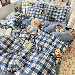 2025新款 四件套小清新牛奶绒简约床笠保暖三件套加绒加厚可爱床品