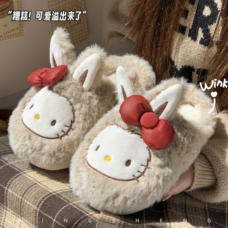 日本2025新款TPR棉拖鞋女士秋冬季室内家居保暖可爱毛绒拖鞋加厚