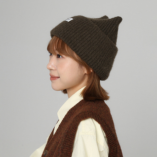 秋冬大头围可爱猫耳朵针织帽毛线帽子女布标加厚保暖护耳包头冷帽
