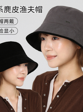 双面可戴复古黑灰色渔夫帽遮阳