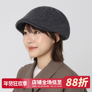 复古灰色针织前进帽女秋冬时尚百搭毛线帽画家帽大头围鸭舌贝雷帽