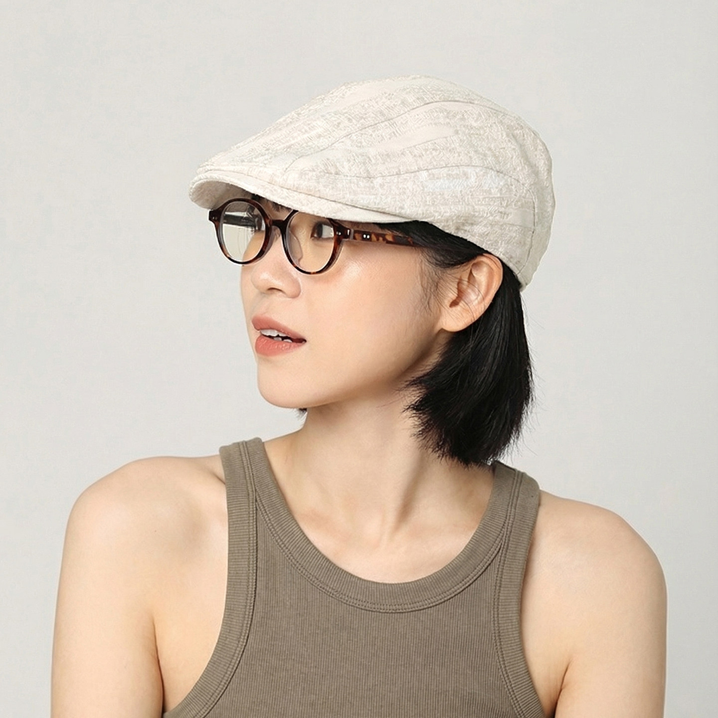 珠光白色前进帽女夏季英伦风画家帽新款鸭舌帽画家贝雷帽报童帽子